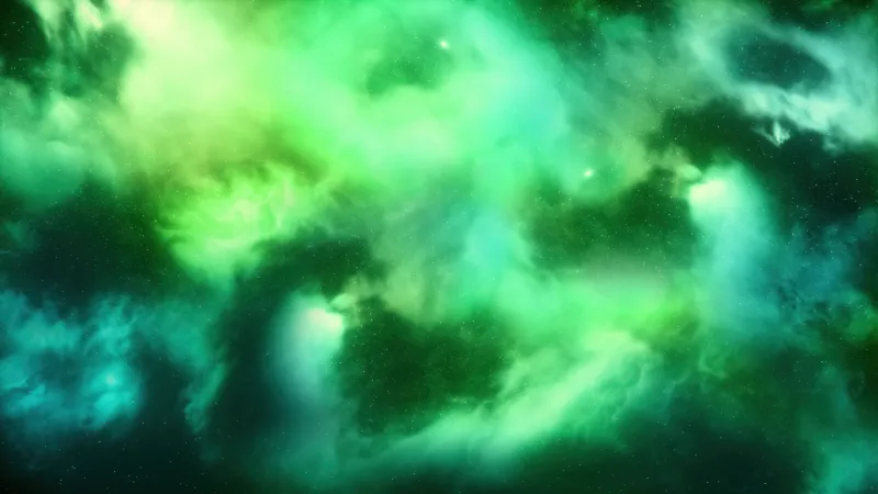 Emerald nebula wallpaper, Green cosmic clouds, Stars