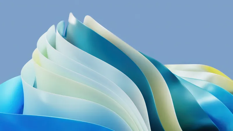 Blue and cream paper waves wallpaper, 3D render, Layers