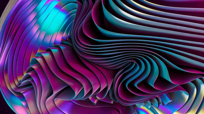 Holographic ribbons, Pink and teal swirl, 3D render, 5K wallpaper