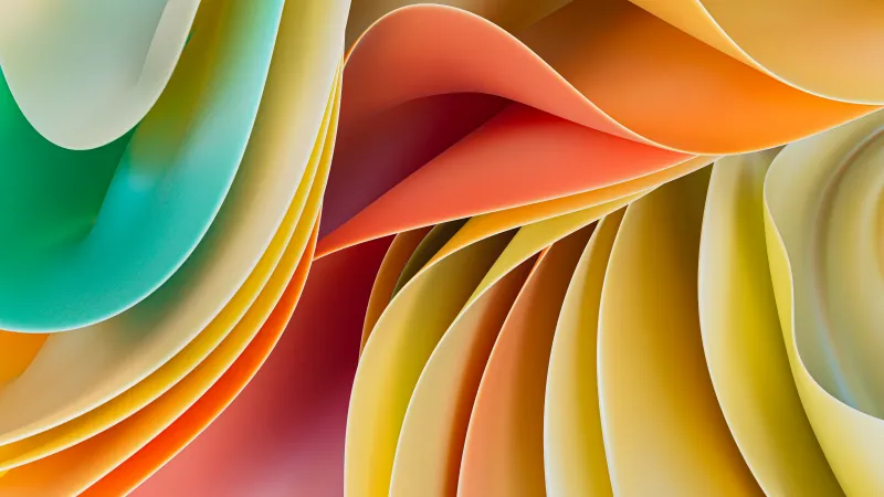 Colorful paper folds, Warm gradients, 3D abstract, 5K wallpaper