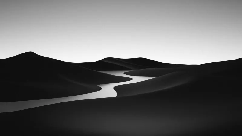 Black and White Landscape, Desert, River, Monochrome, Minimalist, Surreal, 5K wallpaper