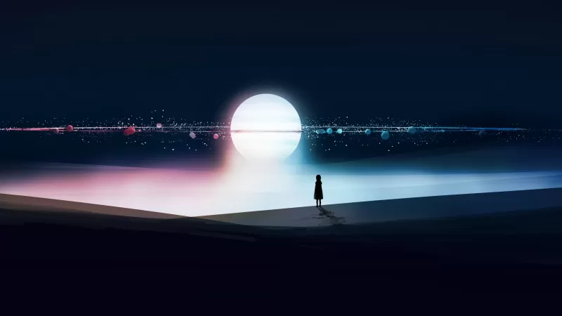 Surreal, Alone, Silhouette, Orbit, Dream, Dark background, 5K, 8K