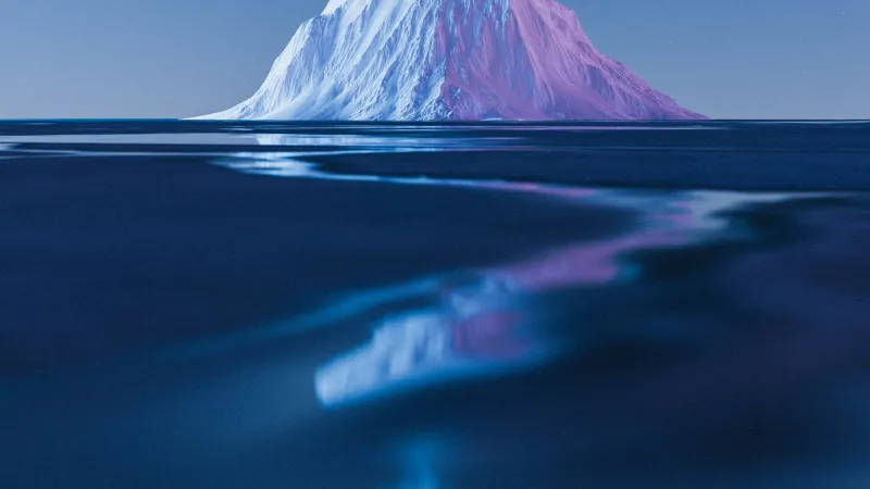 Iceberg on a calm sea wallpaper, Pink light, Minimalist