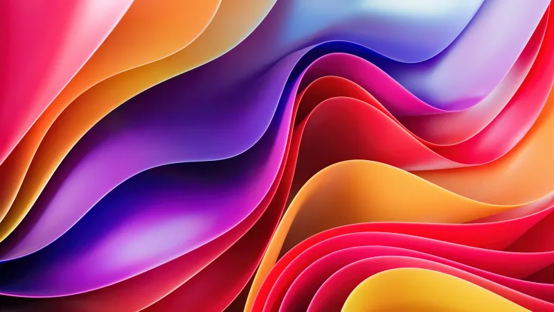 Warm wavy layers wallpaper, Purple and orange gradient, 3D