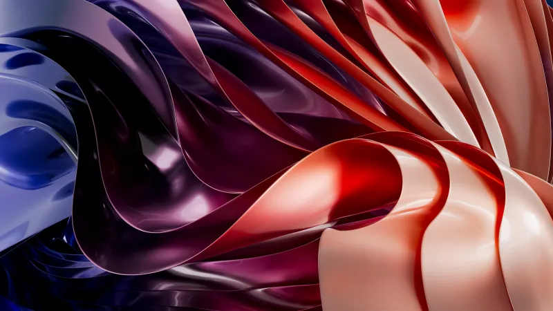 Red and navy glossy ribbons, 3D render, Abstract, 5K wallpaper