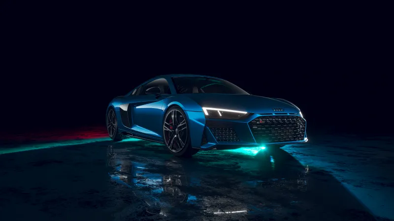 Neon Audi R8, Dark background 4K
