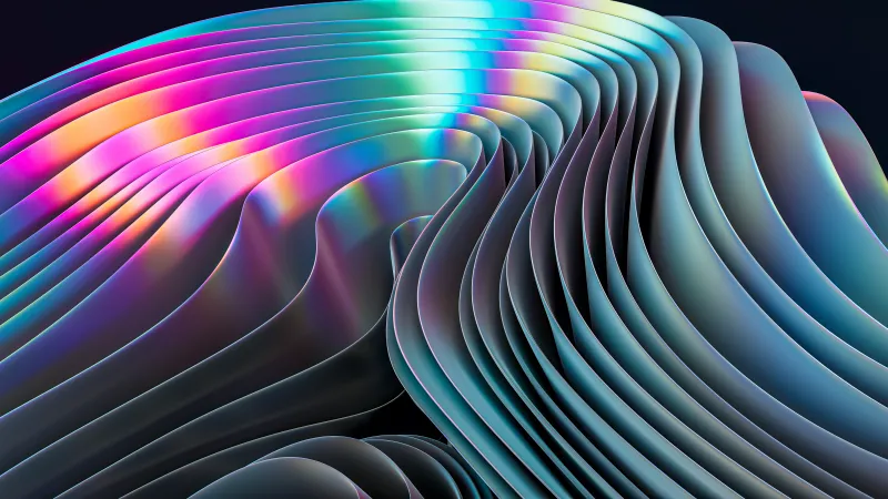 Holographic layered waves wallpaper, Dark background, 3D