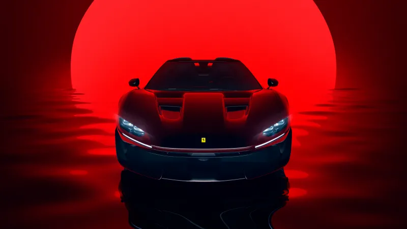 Ferrari J50, Front view, Red moon, Reflection, Roadster, 4K wallpaper