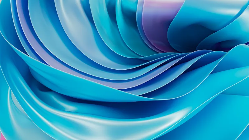 Cyan silk waves wallpaper, 3D render, Fluid layers