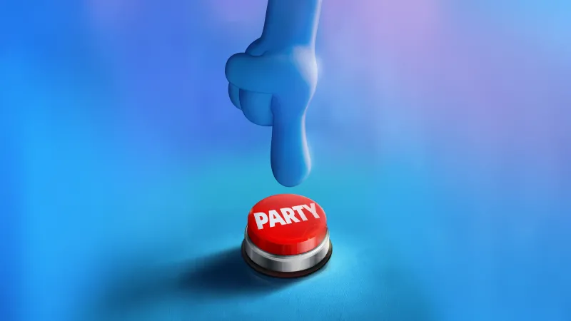 Smurfette, Smurfs, Party button, Blue background, 2025 Movies, 5K wallpaper