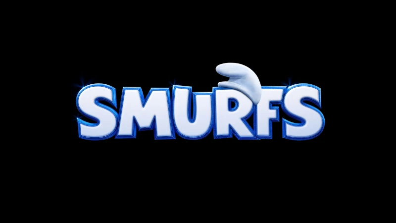 Smurfs (2025), Logo, Smurfs wallpaper, Black background, 5K wallpaper