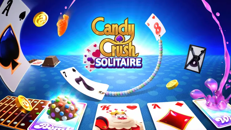 Candy Crush Solitaire wallpaper, Logo, Playing cards, Blue background