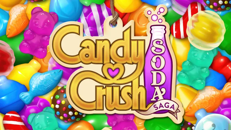 Candy Crush Soda Saga, Logo, Gummy bears, Colorful candies, 5K wallpaper