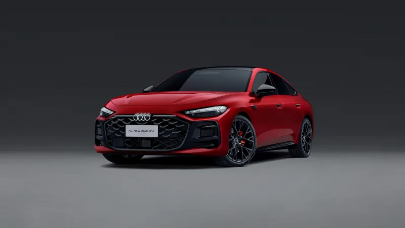 Audi A5L Sportback wallpaper, Red sedan, Grey studio, China, 2025, 8K