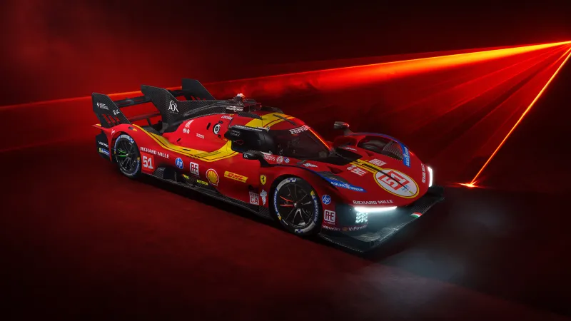 Ferrari 499P, Le Mans Hypercar, Red laser lights, 2025 wallpaper