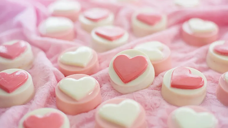 Valentine Heart shape Candies, Pastel pink wallpaper