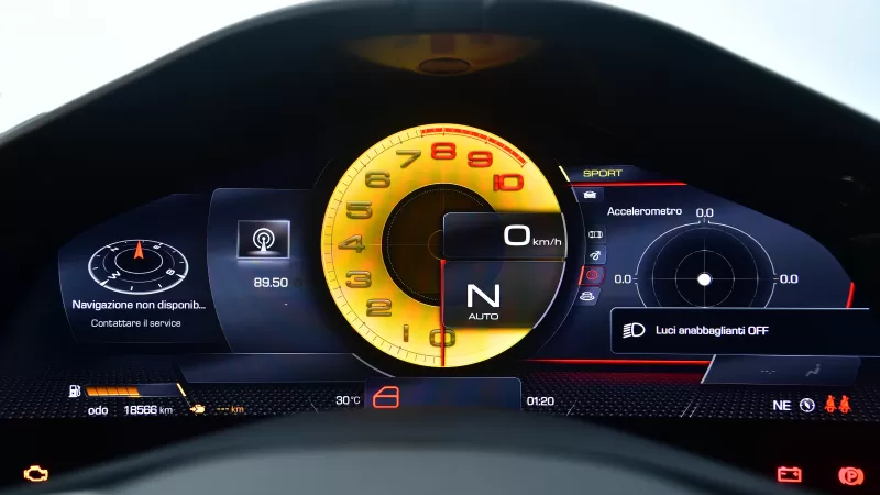 Ferrari Roma, Sports cars, Interior, Cockpit, Instrument Cluster, Speedometer, 2021, 5K