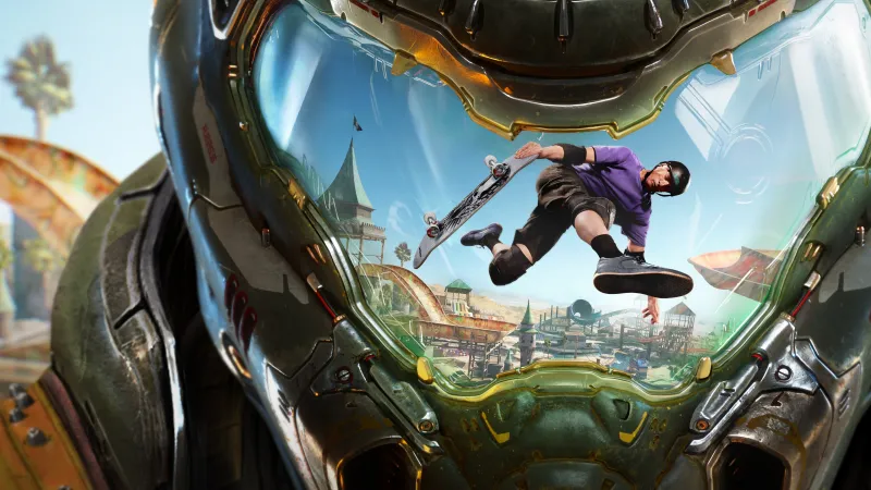 Tony Hawk's Pro Skater 3 + 4, Doom Slayer visor, Skateboarding, 4K wallpaper