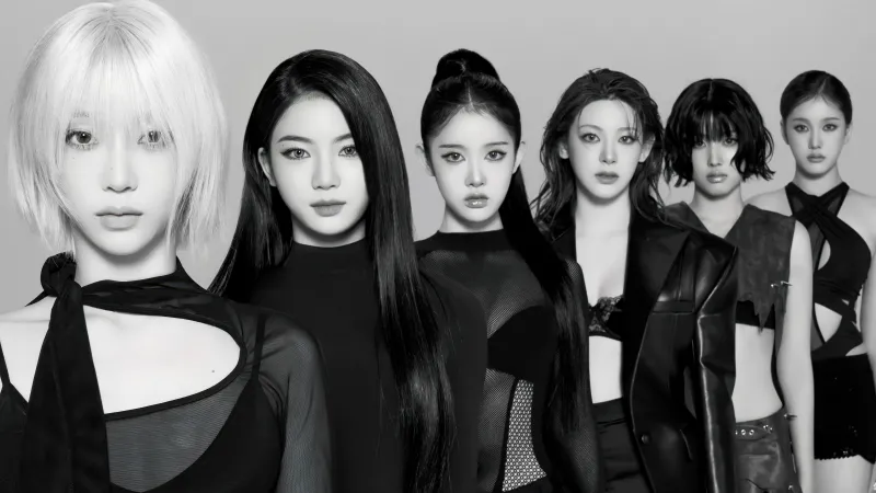 STAYC group Black and White, 5K wallpaper, Sieun, Seeun, Sumin, Isa, J, Yoon