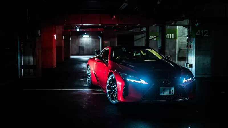Lexus LC 500, Dark, Red cars, 5K, 8K