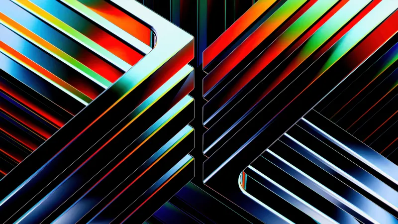 Neon geometric lines wallpaper, Glowing stripes, Dark 3D