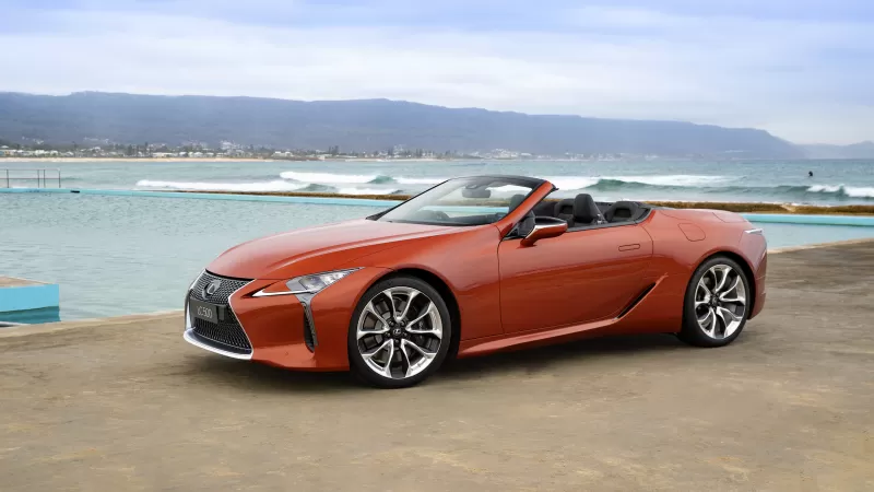 Lexus LC 500 Convertible wallpaper, Orange, Ocean pool, Beach, 2020