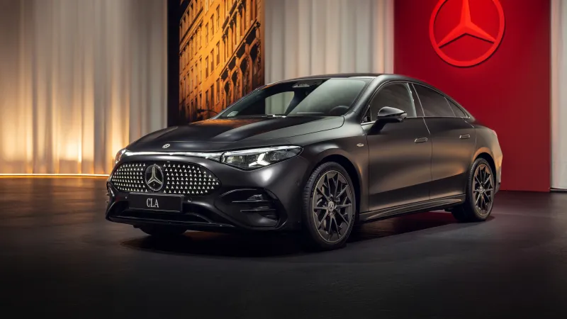 Mercedes-Benz CLA 350 4MATIC, Black sedan, Red Mercedes star, 2025, 5K wallpaper