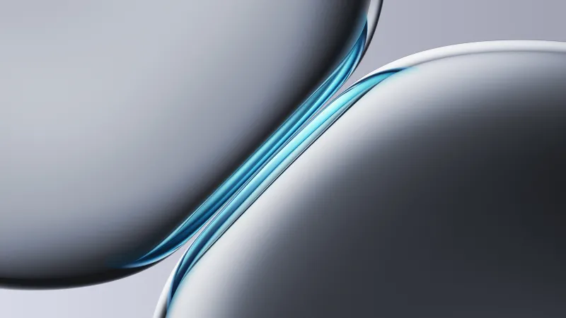 Silver and blue glass bubbles, Grey gradient, 3D, 5K wallpaper