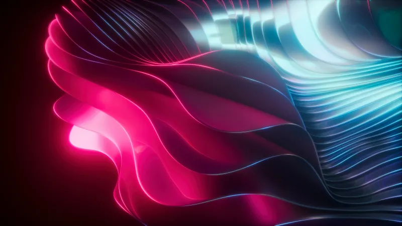Hot pink glowing waves, Cyan lines, Dark abstract, 8K wallpaper
