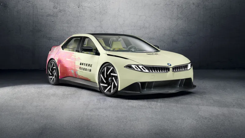 BMW Neue Klasse electric M3 prototype, Camouflage wrap, Concrete wall, 8K wallpaper