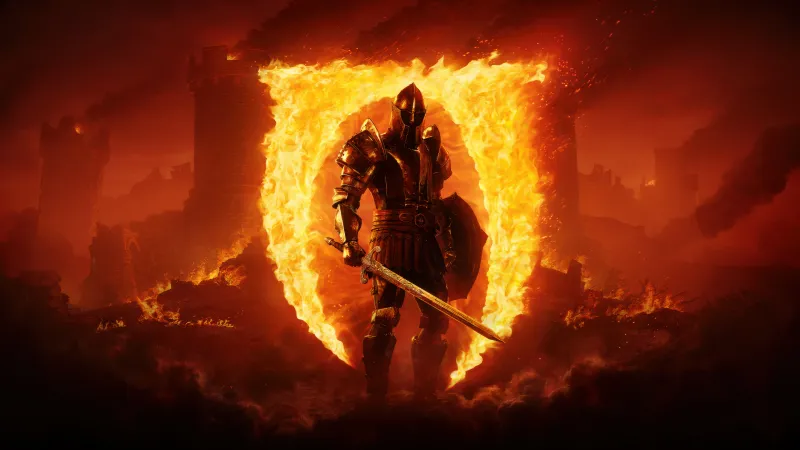 The Elder Scrolls IV: Oblivion Remastered, Knight, Oblivion gate, Fire, 5K wallpaper