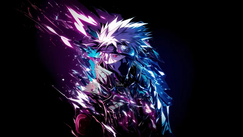 Neon Kakashi Hatake, Vibrant AI art, Naruto, Black background 5K