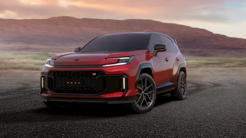 Toyota RAV4 GR Sport wallpaper, Red SUV, Desert hills at dusk, 2026