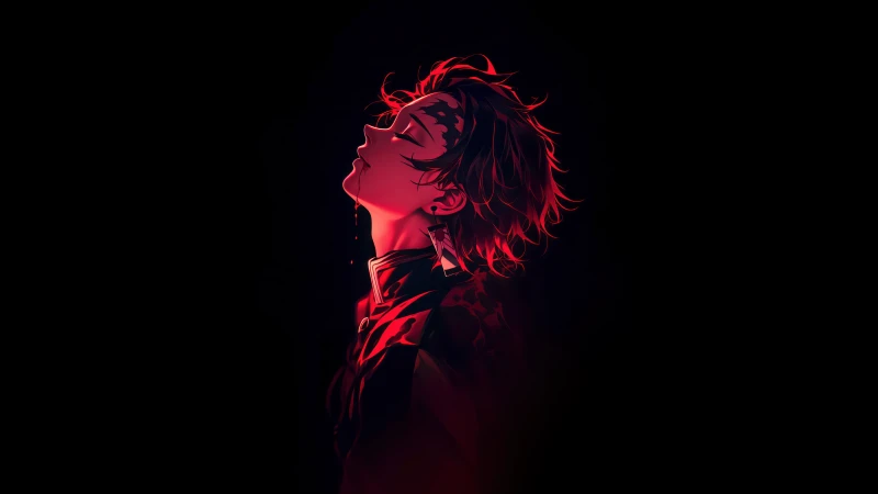Tanjiro Kamado Red aesthetic, Dark background 5K
