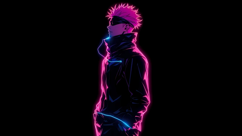 Neon Satoru Gojo, AMOLED Black background 5K