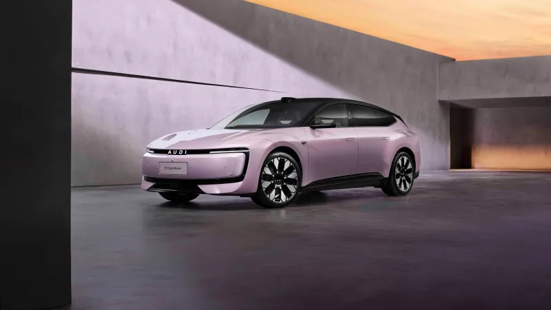AUDI E5 Sportback wallpaper, Pink electric sedan, Sunset, 2025