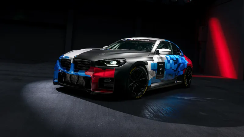 BMW M2 Racing wallpaper, M Motorsport livery, Race car, Dark studio, 2025