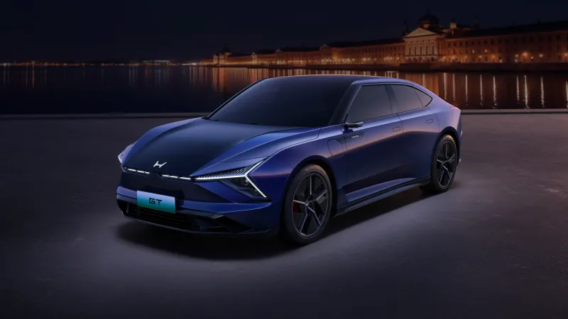 Honda GT wallpaper, Electric sedan, Blue, Waterfront at night, 2025, 5K