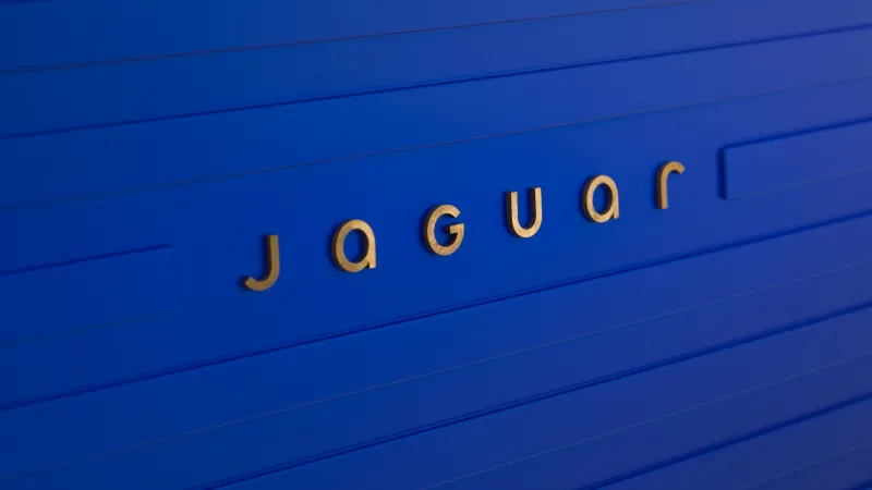 Jaguar New logo, French Ultramarine, Blue background 8K