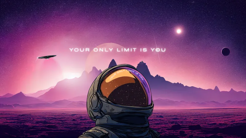Purple Astronaut, Space suit, Astronaut helmet, Looking up at Sky