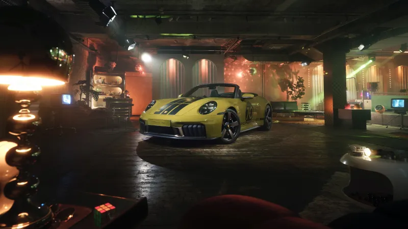 Porsche 911 Spirit 70 wallpaper, Yellow cabriolet, Retro lounge, 2025, 5K