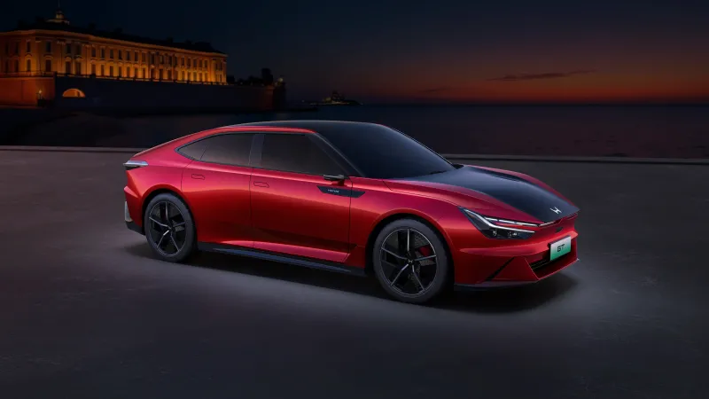 Honda GT, Red electric sedan, Sunset harbour, 5K wallpaper