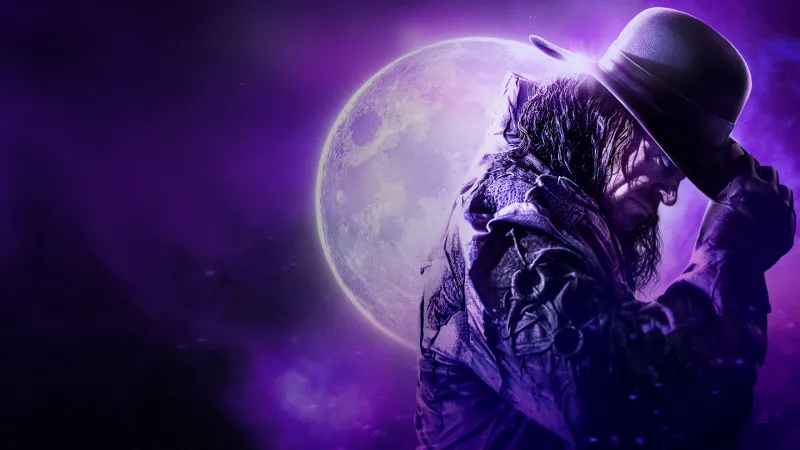 Undertaker wallpaper, WWE 2K25, Full moon, Purple aesthetic