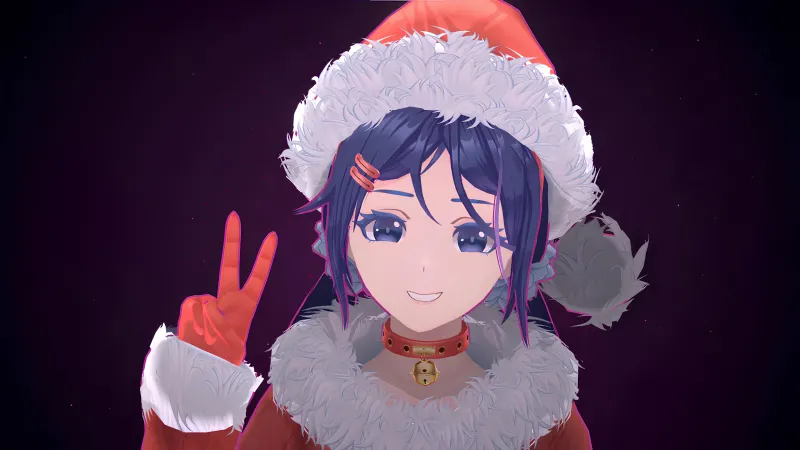 Mita (MiSide), Santa Claus hat, Christmas wallpaper, Peace sign, Anime girl