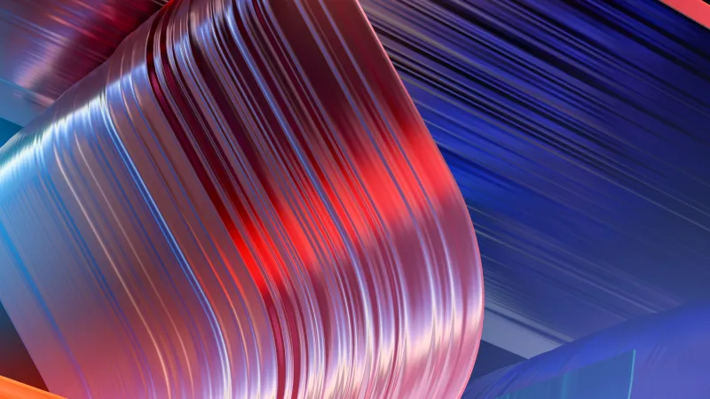 Red and blue metallic ribbon wallpaper, 3D waves, Colorful
