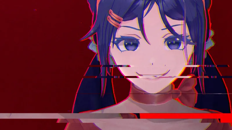 MiSide, Mita, Glitch effect, Red background, 4K wallpaper