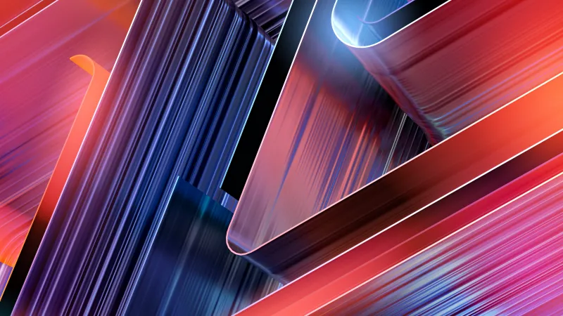 Pink and blue metallic shapes, 3D geometric, Light streaks, 4K wallpaper