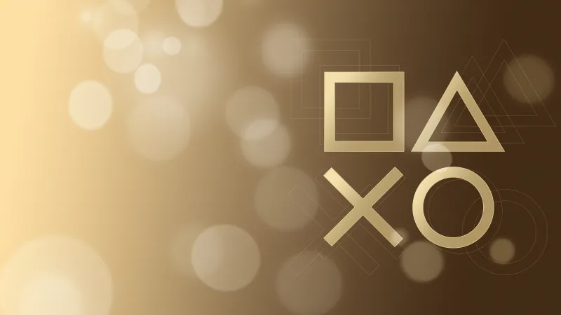 PlayStation controller, PlayStation symbols, Golden background, Bokeh, 4K wallpaper