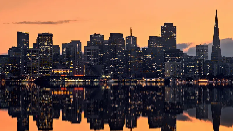 San Francisco Golden hour, Cityscape, Sunset, Urban, Skyscrapers, 5K