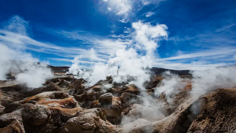 Sol de Mañana geysers, Bolivia, Volcanic steam, 5K wallpaper